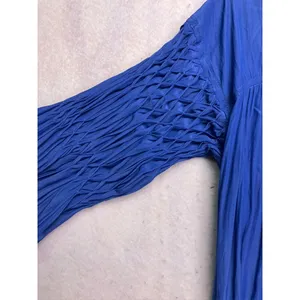 Ramy‎ Brook Blouse Womens XS Blue Pleated Smocked V-Neck Top Boho thumbnail 3
