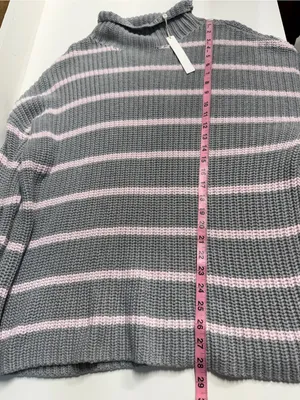 Cozy Striped knit sweater Caslon pink grey large cotton blend soft girl FLAWS thumbnail 9