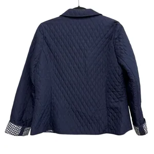 Briggs New York Navy‎ Quilted Jacket Houndstooth Trim Large thumbnail 2