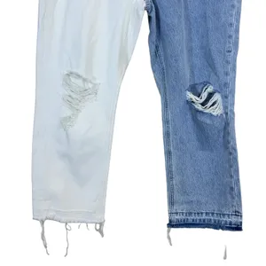 NWT Vervet Norah Colorblock Straight Leg Jeans Blue White Distressed Size 32 thumbnail 3