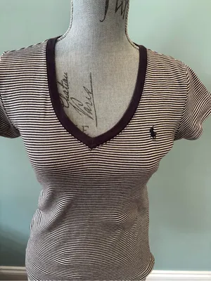 Polo by Ralph Lauren Blue and White Striped V‑Neck Shirt thumbnail 1