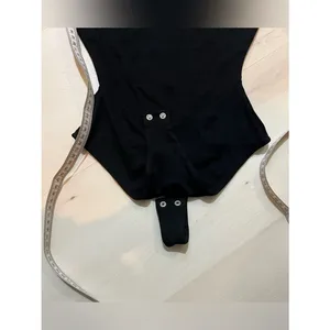 Naked Wardrobe NEW Women Black Spaghetti Strap Ribbed Knit Bodysuit thumbnail 6