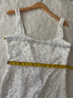 Lulus Dazzling Forever White Sequin Beaded Bodycon Mini Dress Size Medium Bridal thumbnail 8