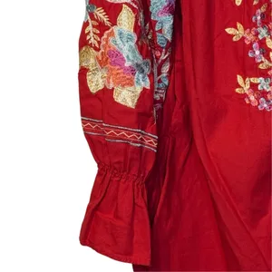 Free People Womens Dress Fleur Du Jour Embroidered Mini Off Shoulder Red Small thumbnail 4