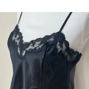 Victoria’s Secret Vintage 1990’s black silk slip dress mini dress floral lace thumbnail 4