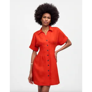 NEW Madewell The Perry Mini Shirtdress 100% Linen Bright Flame Red Minimalist XS thumbnail 2