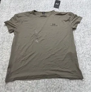 Under Armour Rush Women Small T-Shirt Taupe Brown Olive Short Sleeve Performance thumbnail 1
