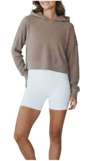 ALO YOGA Muse Ribbed Knit Cropp Hoodie Sz S Athletic Everyday Outdoor City Chic thumbnail 1