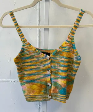 NWT Cider Space Dye Knit Button Front Crop Tank Top Multi Color Size‎ Medium thumbnail 1