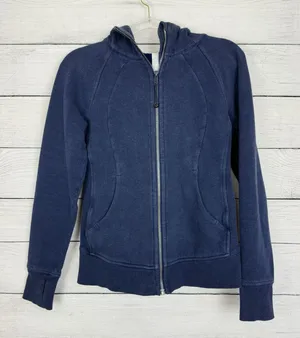 Lululemon RARE Blue Scuba Hoodie Jacket Full Zip Women's Size‎ 6 Thumb Holes thumbnail 1