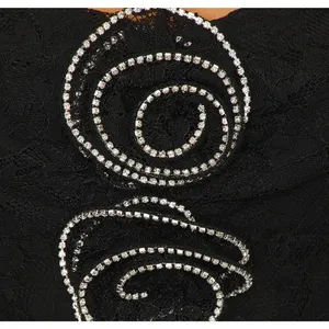 Lovers + Friends Black Lace Gown MEDIUM Maxi Dress Rhinestone Rosette $300 NEW thumbnail 4