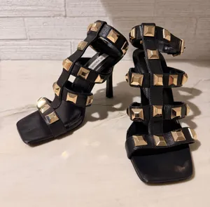 Rock Stud Heeled Sandals Gladiator Strappy Elevated Mob Wife Edgy Rocker Chic thumbnail 1