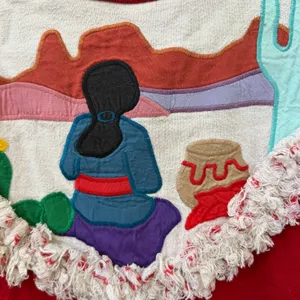 Vintage Southwestern Applique Tee Sz Large Folk Art Fringe Trim Adobe Santa Fe thumbnail 2