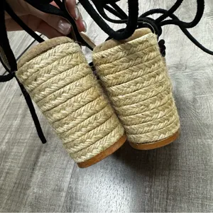 Free People Sandal Platform Wedge Espadrille Black Strappy Wrap Up Size 38 (8) thumbnail 5