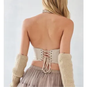 Urban Outfitters Out From Under Cream Faux Leather Halter Corset Top Size M thumbnail 2