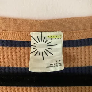 Offline Aerie Brown Blue Stripe Thermal Waffle Knit Long Sleeve Loungewear Small thumbnail 2