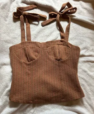 Free People Rust Brown Textured Tie-Shoulder Bustier Tank XS thumbnail 1