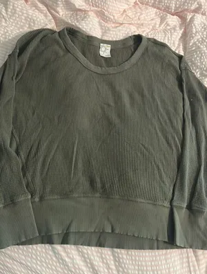 Aerie Green Waffle Knit Sweater thumbnail 1