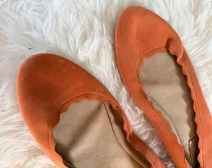 Kelly & Katie Weslyne Orange Suede Scalloped Ballet Flats thumbnail 1