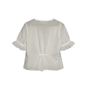 Madewell White Eyelet Button Front Blouse Ruffle Sleeve V-Neck Top AK013‎ Size 6 thumbnail 4