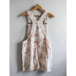 Wild Fable Tie‎ Dye Denim Overall Pinafore Dress Peach Olive Green Mini Medium thumbnail 2