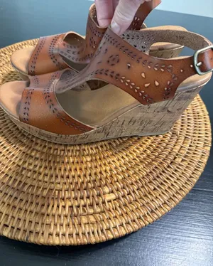 Maurices Womens Cognac Brown Perforated Cork Wedge Sandals Size 8.5 Boho Strappy thumbnail 1