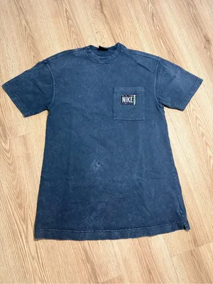 Nike Sportswear Womens Washed T-Shirt Dress XS Blue Mock Neck Pocket Just Do It thumbnail 2