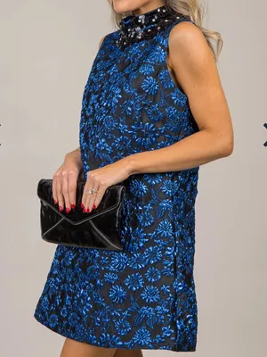 NWT SUGARLIPS Centralia Jacquard Floral Elma Dress Blue Black Size Small thumbnail 3