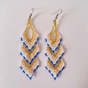 Elegant Multicolor Beaded Earrings Blue thumbnail 3