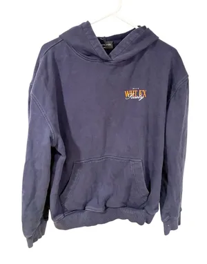 White Fox Society Navy Blue Orange Pullover Hoodie Sweatshirt Size Medium/Large thumbnail 1