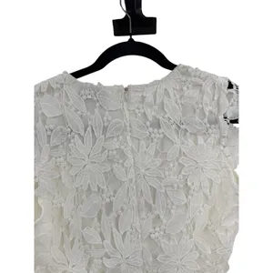 Sabo Skirt White‎ Floral Lace Plunge Neck Romper Bridal Bachelorette Size XS thumbnail 6