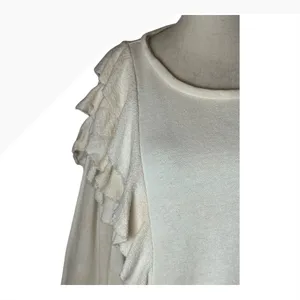 LoveShackFancy Sweatshirt Women Small Beige Corinne Ruffle Detail‎ Cropped Boho thumbnail 5