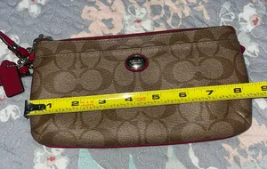 Coach Peyton Signature Go-Go Wristlet Wallet in Khaki and Red thumbnail 12