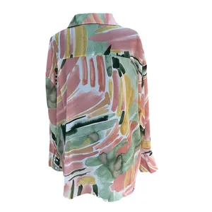 ANDTHEWHY Abstract Watercolor Brushstroke Button Down‎ Shirt Pink Green Pastel M thumbnail 3
