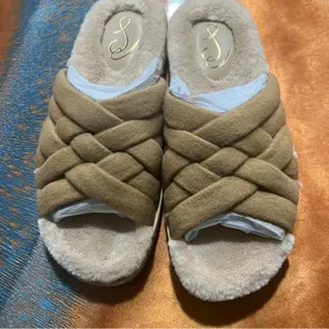 New Sam Edelman Vaughn Faux Fur Lined Sandal Slide size 8 Camel Twill Tan thumbnail 3
