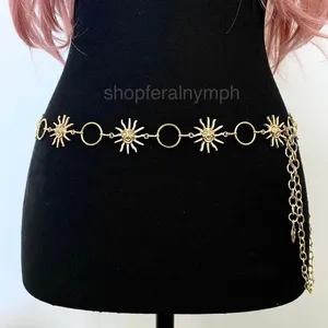 Gold Y2K Celestial Smiling Sun Open Ring Chain Belt, Fits 23-48 Inches, X7GA1333 thumbnail 3