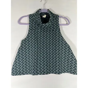 Free People We The Free Crop Top Women M Navy Geometric Mock Neck Sleeveless‎ thumbnail 2