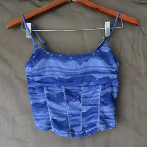 Urban Outfitters Blue Celestial Mesh Corset Cropped Tank Size Small thumbnail 5