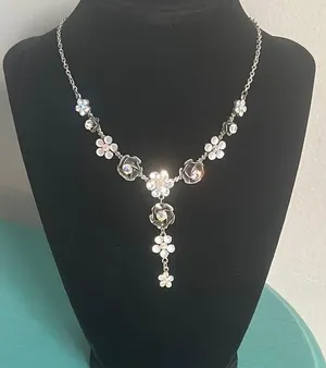 Stunning Gunmetal and Multi-Colored Crystal Floral Y Drop Necklace thumbnail 1
