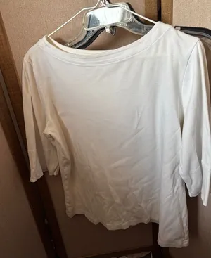 Christopher and Banks White Long-Sleeve Boatneck Top Large thumbnail 1