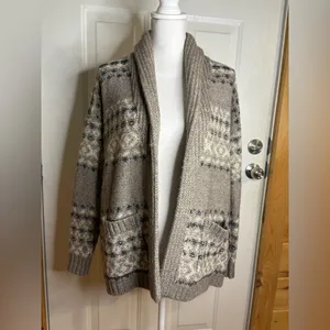 Abercrombie & Fitch Fairisle Tan, Blue and Cream Cardigan Size S thumbnail 3