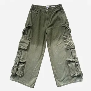 Forever 21 Premium Olive‎ Green Cargo Jeans Wide Leg Multi Pocket Womens Size 28 thumbnail 3