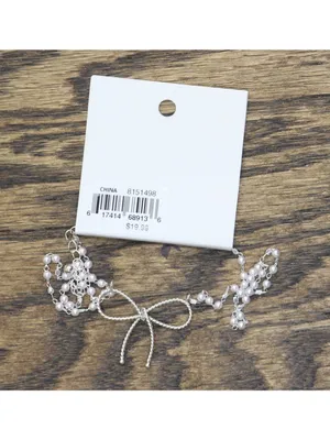 NWT Periwinkle By Barlow Chain Bow Pendant Necklace Silver Gray / White 17" + 3" thumbnail 4