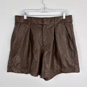 Abercrombie & Fitch Vegan Leather Pleated Short High Rise Structured Brown Large thumbnail 2