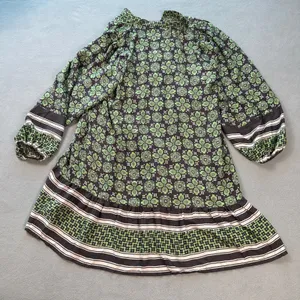 VERO MODA Tunic Dress XL Green Floral Print Button Neck Bell Sleeves Tiered NWT thumbnail 2
