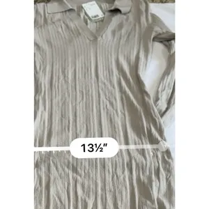 H&M NWT Rib Knit Dress Women's M Beige Tan V Neck Collared Bodycon Midi thumbnail 14