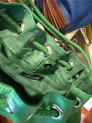 Chateau Green Drawstring Shoulder Bag with Braided Straps thumbnail 3