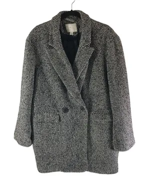 A New Day Herringbone Double-Breasted Coat Black/White Wool Blend Womens L thumbnail 1