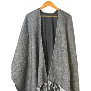 Terra Di Siena Grey and Black Shawl Open Front Wrap with Fringe One Size thumbnail 3