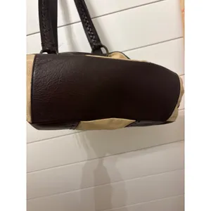 Kate Landry Brown Leather Tan Canvas Shoulder Bag Crest Braided Straps Boho thumbnail 7